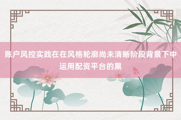 账户风控实践在在风格轮廓尚未清晰阶段背景下中运用配资平台的黑