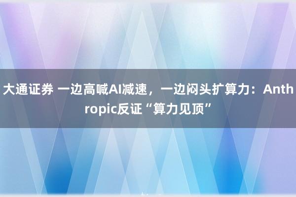 大通证券 一边高喊AI减速，一边闷头扩算力：Anthropic反证“算力见顶”