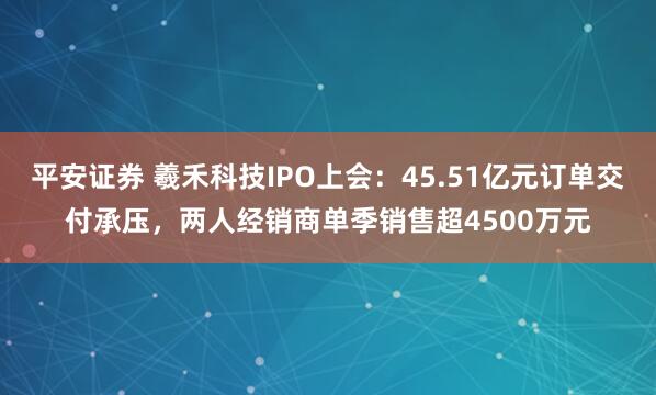 平安证券 羲禾科技IPO上会：45.51亿元订单交付承压，两人经销商单季销售超4500万元